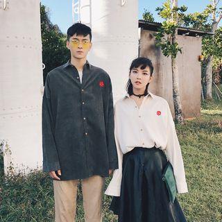 Couple Matching Smiley Embroidered Corduroy Shirt
