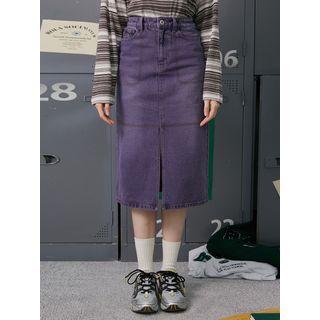 Snug Club Stitched Midi Denim Skirt