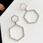 Hexagon Rhinestone Earring 1 Pair - S925 Silver Stud - Silver - One Size
