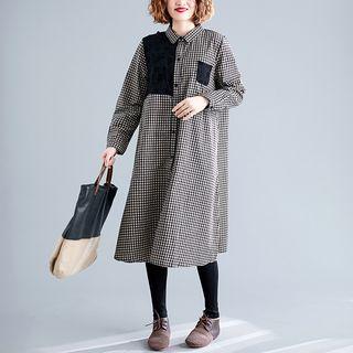 Color Block Gingham Shirtdress Check - One Size