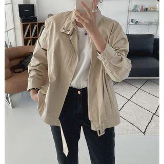 Long-sleeve Plain Jacket Beige - One Size