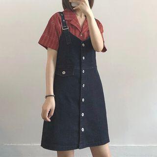 Buckle Strap Buttoned Denim Dungaree Dress