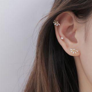 Fan Shape Ear Stud 1 Pair - 925 Silver - Stud Earring - As Shown In Figure - One Size