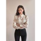 Lace-trim Flower Embroidery Blouse Ivory - One Size