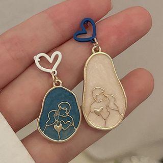 Couple Asymmetrical Alloy Dangle Earring 3894 - 1 Pair - Asymmetric - Blue & Beige - One Size