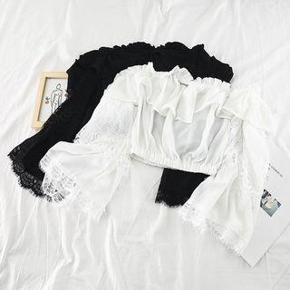 Off-shoulder Chiffon Lace Trim Blouse