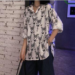 Long-sleeve Butterfly-pattern Shirt As Shown In Figure - One Size