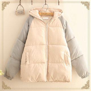 Color-block Sleeve Padded Hood Jacket