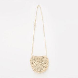 Scalloped Woven Linen Shoulder Bag