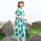 Short-sleeve Printed Beach Dress