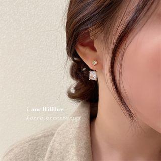 925 Sterling Silver Rhinestone Drop Ear Stud 1 Pair - 925 Sterling Silver Rhinestone Drop Ear Stud - One Size