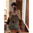 Sleeveless Striped Knit Top Striped - Almond & Black - One Size