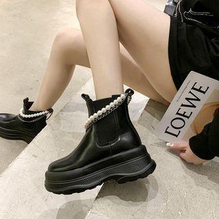 Platform Faux Pearl Strap Short Boots