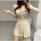 Button Long-sleeve A-line Knit Dress