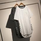Striped Short-sleeve T-shirt Dress Black - One Size
