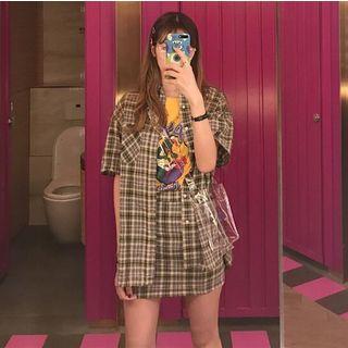 Plaid Short-sleeve Shirt / Mini Skirt