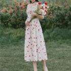 Sleeveless Cherry Pattern A-line Midi Dress