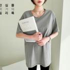 Roll-edge Short-sleeve T-shirt Gray - One Size