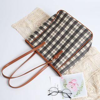 Plaid Tote Bag Dark Gray - One Size