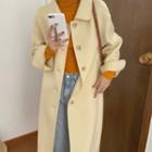 Plain Buttoned Long Coat Cheese Yellow - One Size