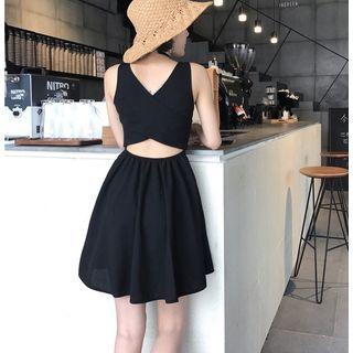 Sleeveless Cutout A-line Mini Dress Black - One Size