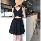 Sleeveless Cutout A-line Mini Dress Black - One Size