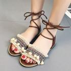 Fringed Lace-up Flat Sandals