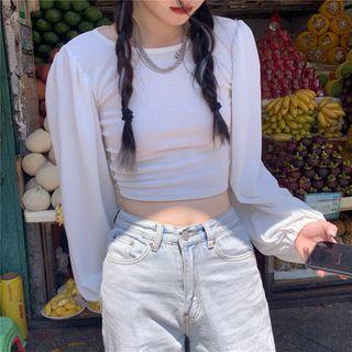 Cropped Back Lace-up Long-sleeve Top