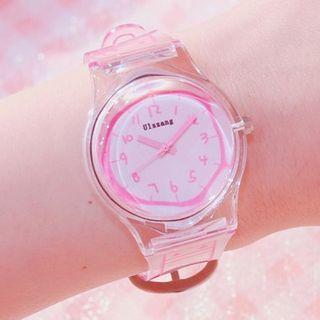 Set: Hand Drawing Print Strap Watch + Floral Bangle