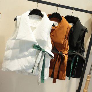 Sleeveless Tie Accent Padded Coat