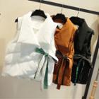 Sleeveless Tie Accent Padded Coat