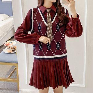 Sweater Vest / Neck Tie Shirt Dress