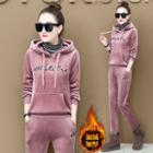 Set: Mock Two-piece Velvet Hoodie + Sweatpants