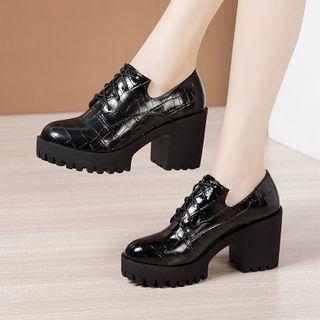 Chunky Heel Planform Croc Grain Lace-up Shoes