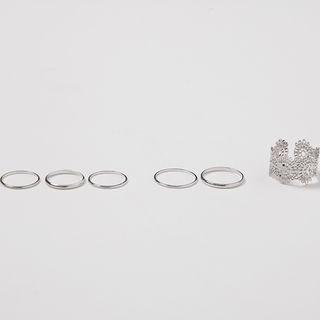 Set Of 6: Crown Ring + Metallic Rings