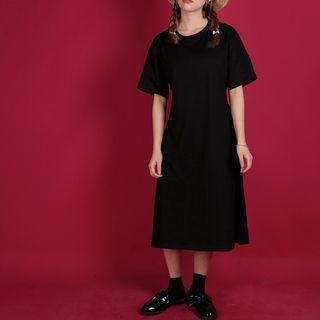 Elbow-sleeve Open-back Midi T-shirt Dress