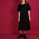 Elbow-sleeve Open-back Midi T-shirt Dress