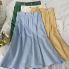 Elastic High-waist Plain Midi Skirt In 5 Colors
