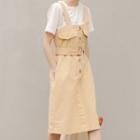 Belt-waist Shift Pinafore Dress