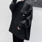 Plain Front Pocket Oversized Shirt With Metal Buckle