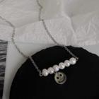 Faux Pearl Smiley Charm Necklace White Faux Pearl - Silver - One Size