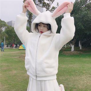 Rabbit Ear Hooded Zip Jacket White - One Size