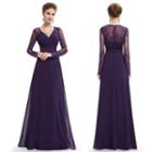 Long-sleeve Lace Panel A-line Evening Gown