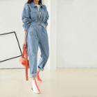 Zip-closure Denim Jumpsuit Blue - One Size