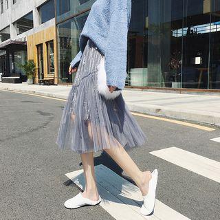 Asymmetrical Mesh Overlay A-line Skirt
