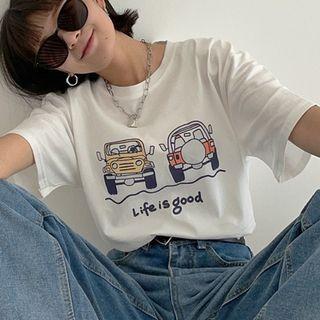 Short-sleeve Cartoon Car Print T-shirt