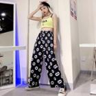 High-waist Floral Loose Fit Straight Cut Pants