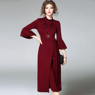 Bell-sleeve Midi Straight-fit Dress