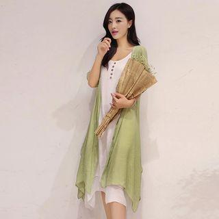 Set: Elbow-sleeve Light Jacket + Tiered Sleeveless Dress