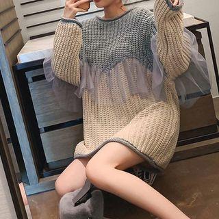 Mesh Panel Mini Sweater Dress Gray - One Size